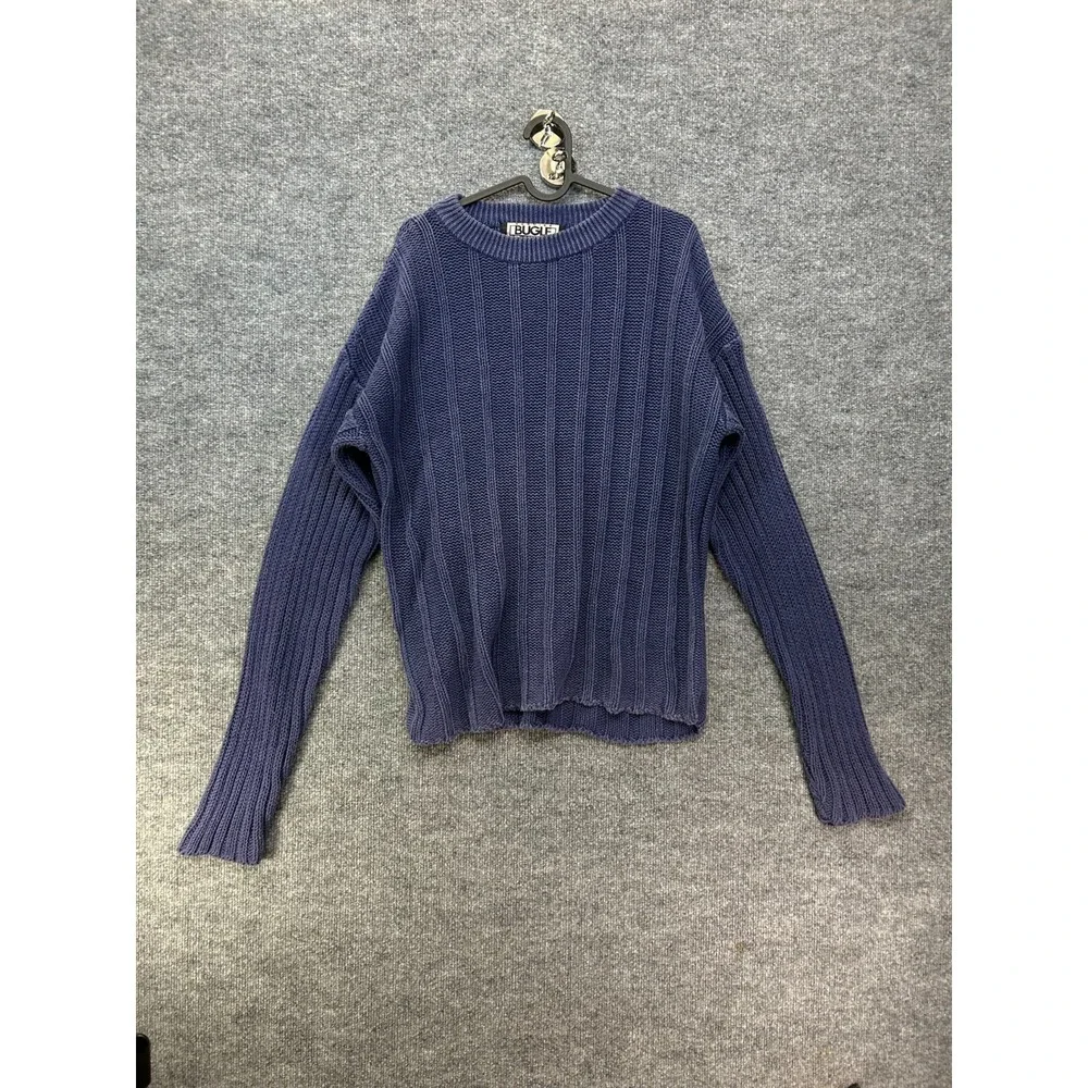 Vintage Bugle Boy Long Sleeve Sweater Men's Blue Chunky Ribbed Knit Pullover
